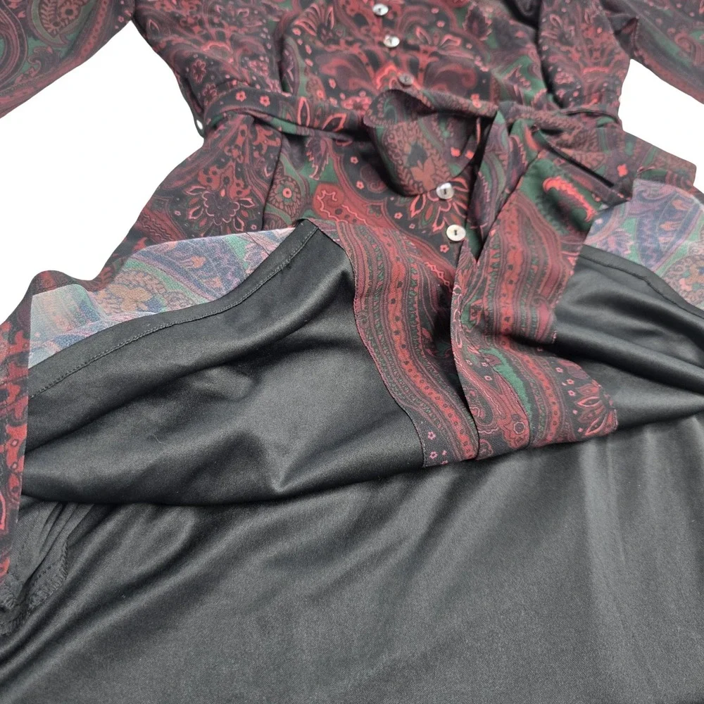 eShakti Wayward Fancies Paisley Shirt Dress Tie Waist Boho No Size Tag‎